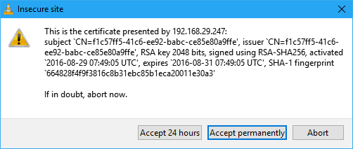 vlc chromecast insecure certificate popup