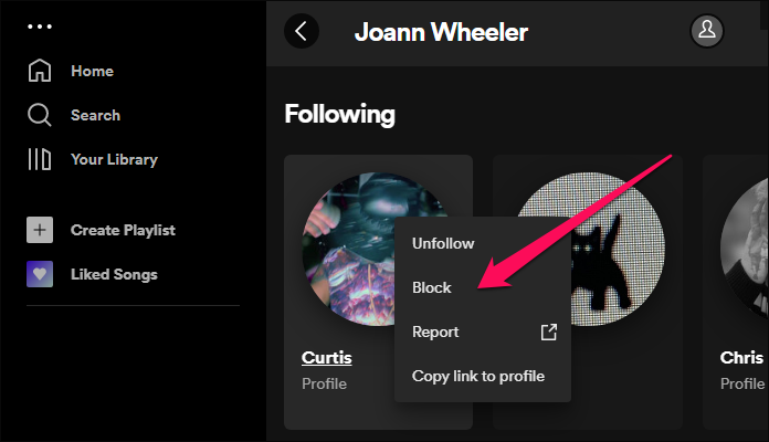 Block Spotify profile from followers