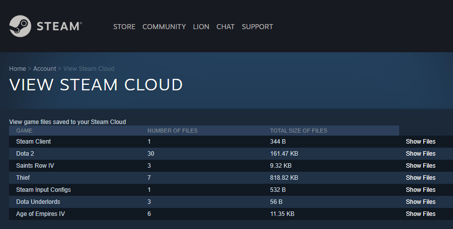 Steam Cloud save files